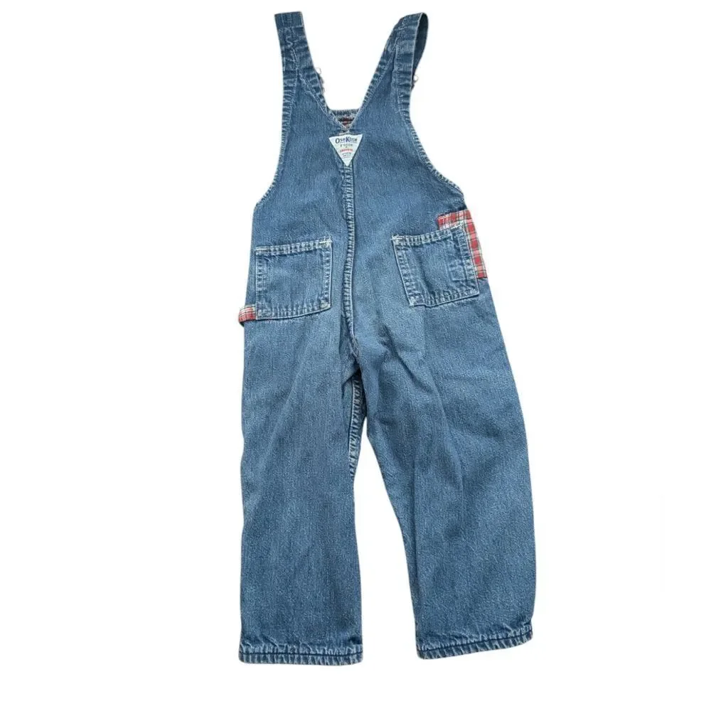 Oshkosh b'gosh vintage‎ blue denim flannel lined patchwork overalls size 3T